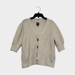 GAP Petite Chunky Knit Cardigan Cream Button Front Short Sleeve Women’s SP